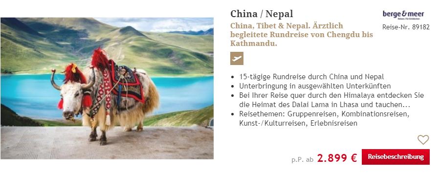 15 Tage China-Nepal-Rundreise von Chengdu bis Kathmandu - Reisezeitraum 2024/2025 - Buchbar ab  2.899.- / pro Person - Im Reisepreis enthalten sind ausgesuchte 3 bis 4 Sterne Hotels inklusive Flug ab Frankfurt, Mnchen, Berlin. Stuttgart, Dsseldorf, Wien und Zrich