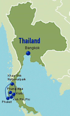 Thailand Reisekarte Dschunkenkreuzfahrt (Pang Nga - Koh Phi Phi)