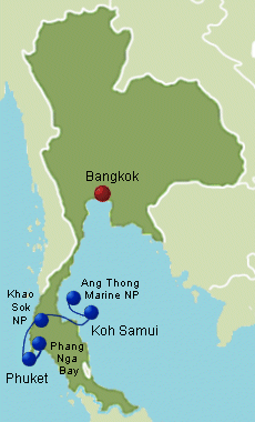 Karte Rundreiseroute Thailand Familienreise Badeurlaub