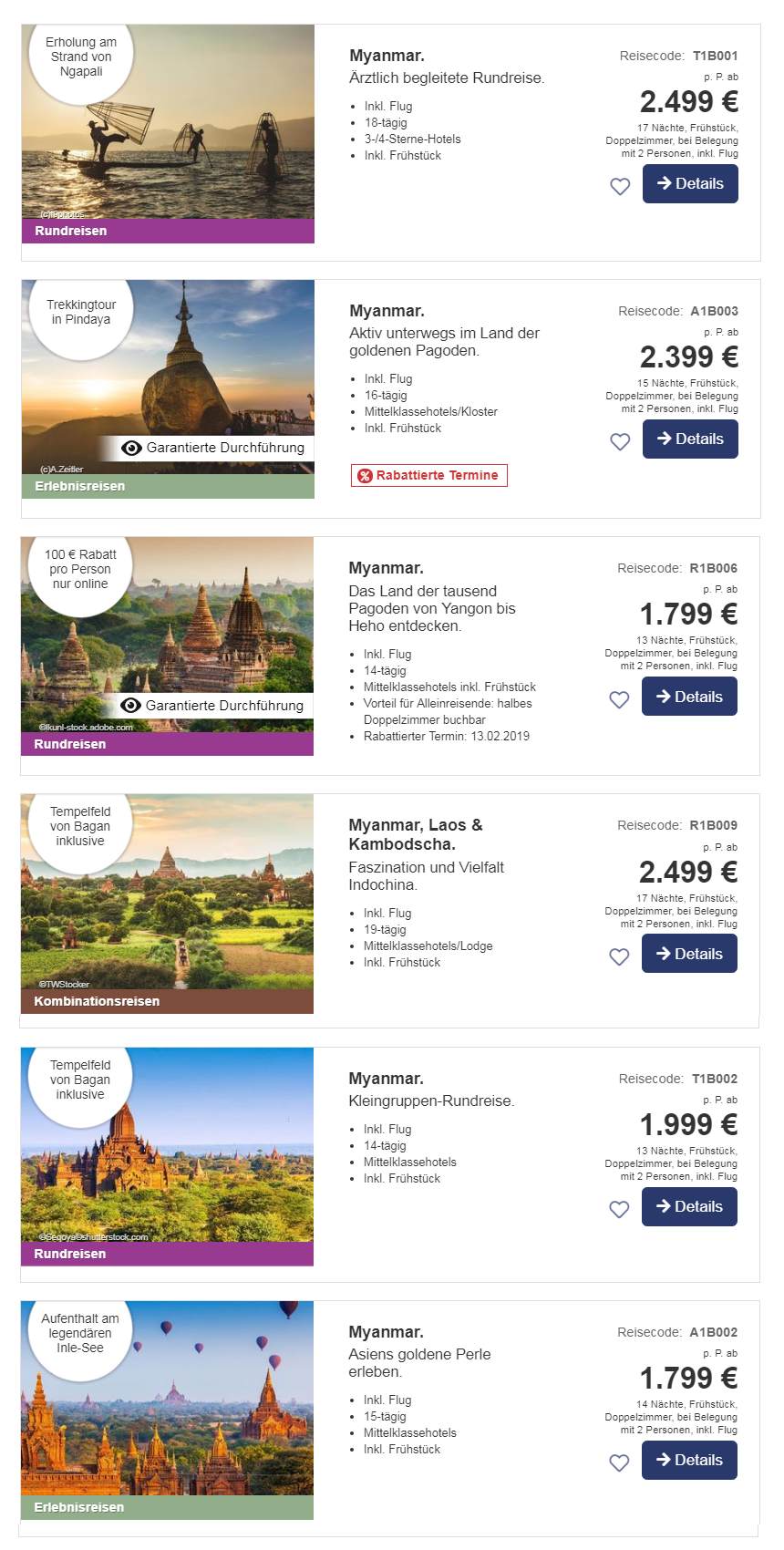 Liste Myanmar Reiseangebote mit Badeverlngerung Saison 2024/2025