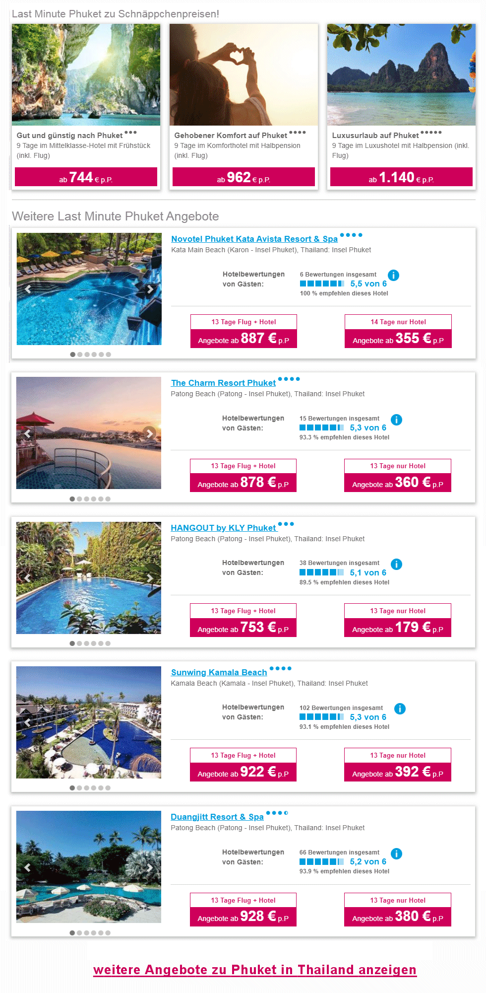 Angebotsliste Phuket Reisen 2024 / 2025 (Flug und Hotel) ab Frankfurt, Dsseldorf, Hamburg, Berlin und Mnchen buchen